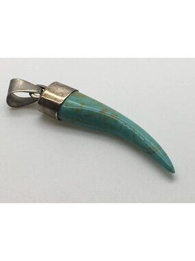 Sterling Silver Faux Turquoise Tooth Pendant, Gothic Dragon Claw Jewelry
